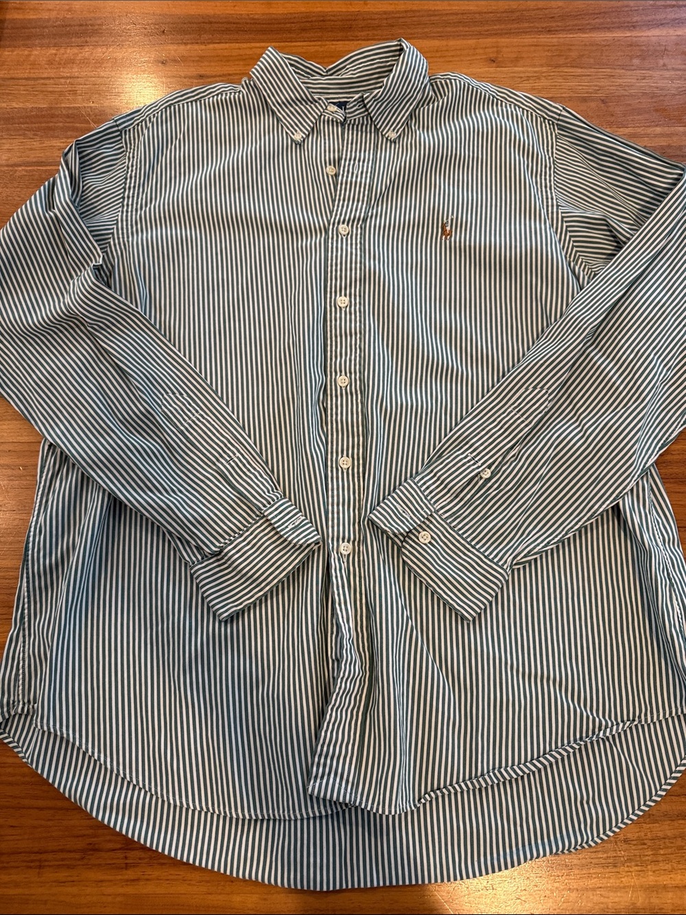 Ralph Lauren Classic Fit Striped Button Down Shirt Green  Size Xl Long Slv‎